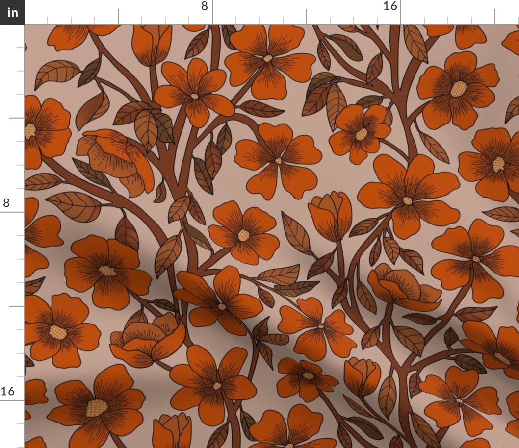 Retro Floral.Orange.Brown.Lge