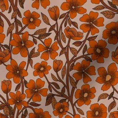 Retro Floral.orange.brown.sml