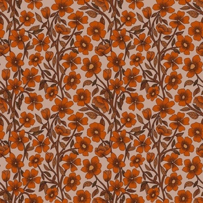 Retro Floral.orange.brown.sml