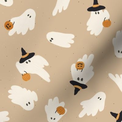 2 inch trick or treat ghosts on neutral beige