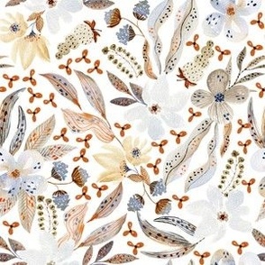 Watercolor Floral Pattern in Beige and Blue 1
