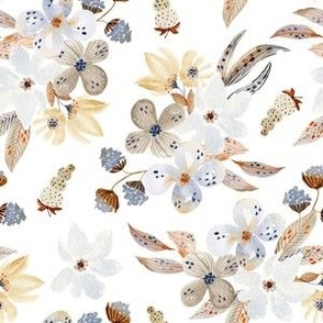 Watercolor Floral Pattern in Beige and Blue 3