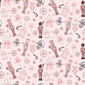 Pink Nutcracker Doll, Snowman, Gingerbread Man & Candy House Christmas Pattern