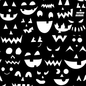 Jack O Lantern face doodles | Large Scale | Ghostly white, classic black | black and white halloween