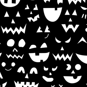 Jack O Lantern face doodles | Medium Scale | Ghostly white, classic black | black and white halloween