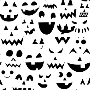 Jack O Lantern face doodles | Large Scale | Classic black on ghostly white | black and white halloween