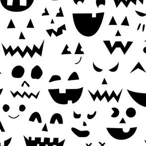 Jack O Lantern face doodles | Medium Scale | Classic black on ghostly white | black and white halloween