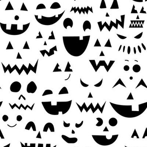 Jack O Lantern face doodles | Small Scale | Classic black on ghostly white | black and white halloween