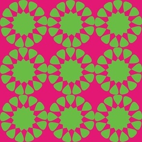 Retro Abstract Green Flowers on Pink