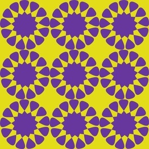 Retro Abstract Purple Flowers on Yellow