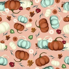 Pumpkin Floral Fabric-Large Scale