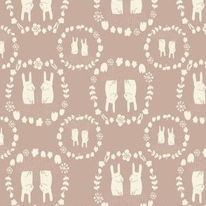 Micro - Hello Bunnies - Bunny - Easter Rabbit - Dollhouse Wallpaper - Doll Clothes - Hair Bows - Neutral Nursery, Tan