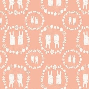 Micro - Hello Bunnies - Bunny - Easter Rabbit - Dollhouse Wallpaper - Doll Clothes - Hair Bows - Peach Fuzz, Pink, Rose