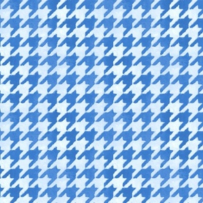 Large Mid Blue and White Handpainted Houndstooth Check Watercolor Pattern