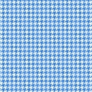 Mid Blue and White Handpainted Houndstooth Check Watercolor Pattern