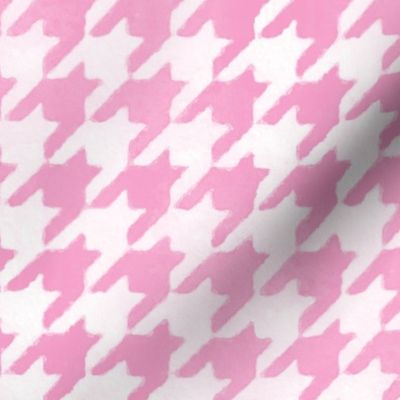 Large Candy Pink and White Handpainted Houndstooth Check Watercolor Pattern