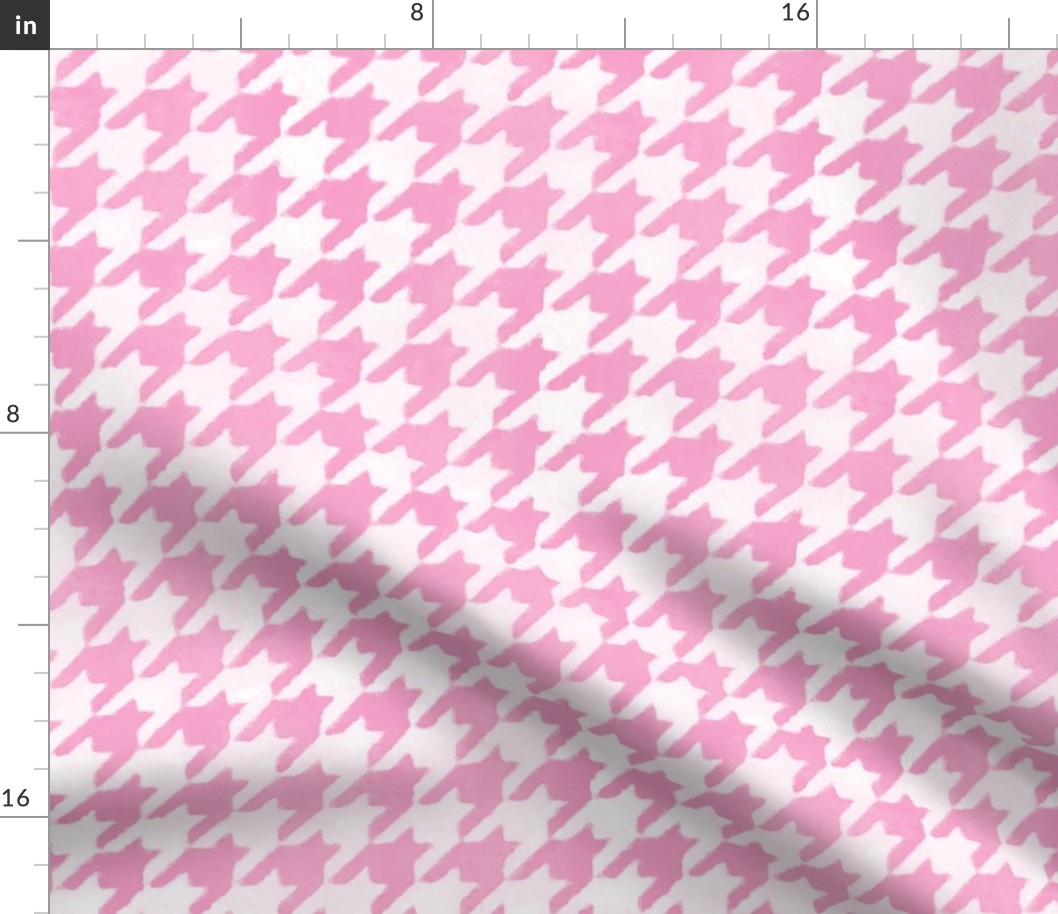 Large Candy Pink and White Handpainted Houndstooth Check Watercolor Pattern