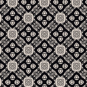 Two-Color Geometric Moroccan Tile, Med Scale - Black & Ecru