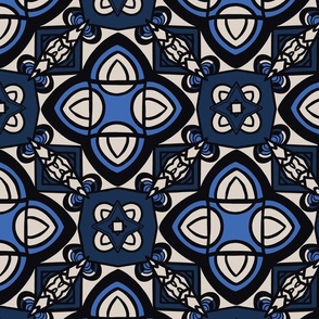 Geometric Mosaic Tiles, Jumbo Scale - Navy, Cornflower, Denim Blue