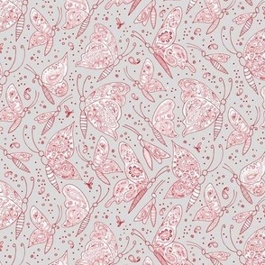 paisley butterflies red on gray