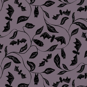Bat Forest - cute bats among leaves - purple and black - no texture - medium