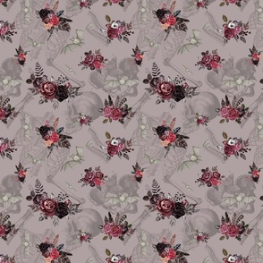 Elegant Gothic Bats, Roses, and Bones repeat pattern