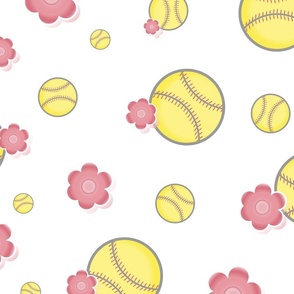 Softball Floral in Sweet Pastels—Pink and Yellow, Cute, Cuter, Cutest Kids Sheets, tween sheets