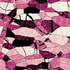 Vibrant Pink and Black Cracked Kintsugi Marble Patchwork