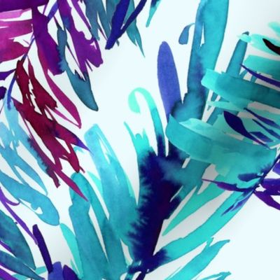 Watercolor palm leaves-aqua purple