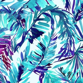 Watercolor palm leaves-aqua purple