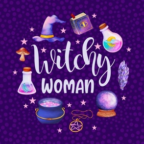 18x18 Panel Witchy Woman Halloween Spells for Throw Pillow Placemat or Cushion Cover