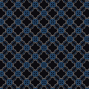 Stencil Geometric Moroccan Tiles, Small Scale - Blue, White, Black