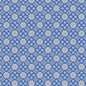 Two-Color Geometric Moroccan Tile, Small Scale - Blue & Ecru
