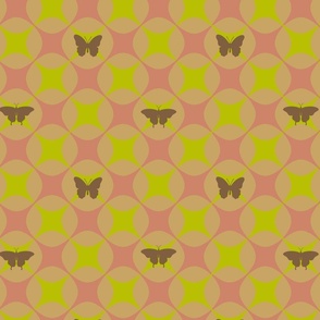 Retro Argyle Butterfly Check in Tan, Coral an Chartreuse 