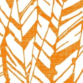 large color graphic feather in orange on linen
