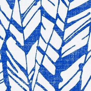 large color graphic feather in royal on linen