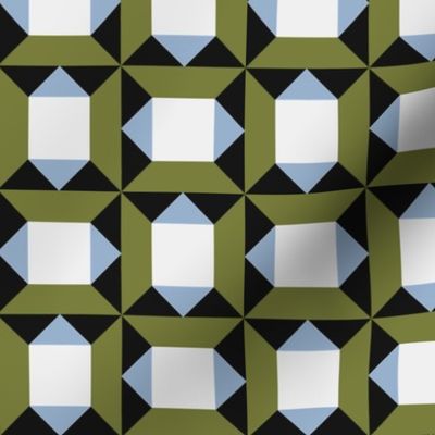 Mid-Century Geometric - Olive Green/Blue