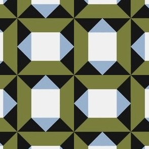 Mid-Century Geometric - Olive Green/Blue