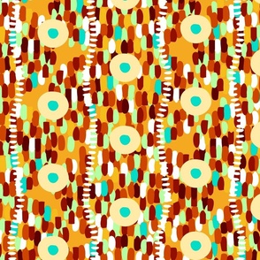 Abstract retro specks, vertical, Light yellow on orange background