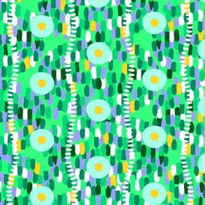 Abstract retro specks, vertical, Light turquoise on a green background