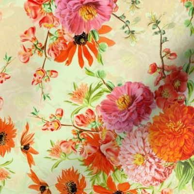 Vintage 30´s Dahlia and Garden Flowers Bouquets - double layer - soft yellow