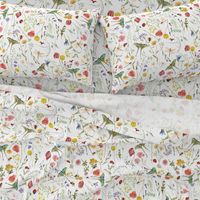 21" In the weeds  - Wildflowers and Herbs , Pollinators Home decor,Summer Wildflower Meadow - on white Nursery Fabric, Baby Girl Fabric, perfect for kidsroom, kids room, kids decor 