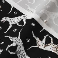 Tiny Trotting Dalmatians and paw prints - black