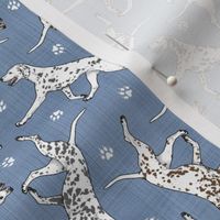 Tiny Trotting Dalmatians and paw prints - faux denim