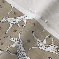 Tiny Trotting Dalmatians and paw prints - faux linen