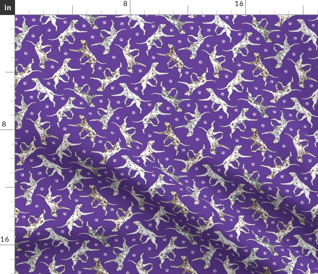 Tiny Trotting Dalmatians and paw prints - purple