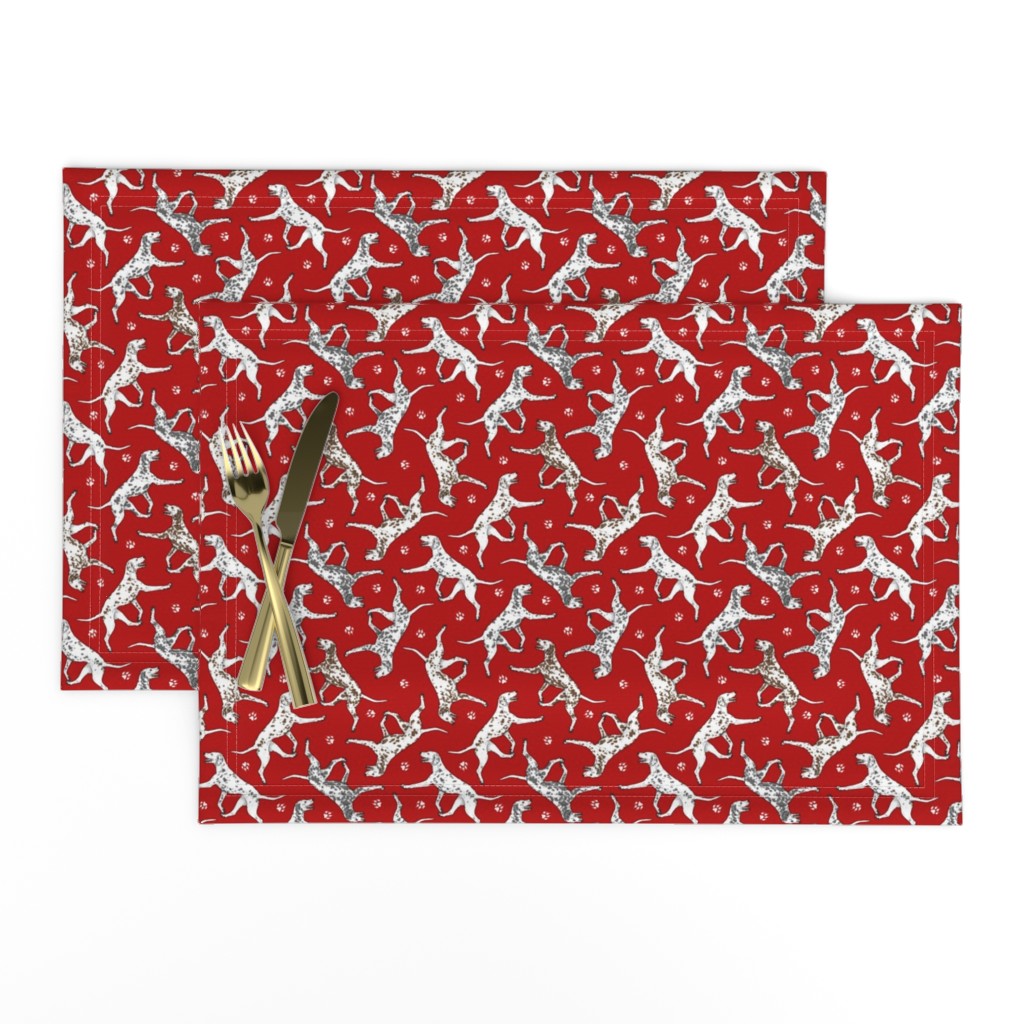 Tiny Trotting Dalmatians and paw prints - red