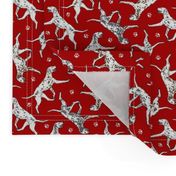 Tiny Trotting Dalmatians and paw prints - red