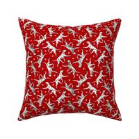 Tiny Trotting Dalmatians and paw prints - red