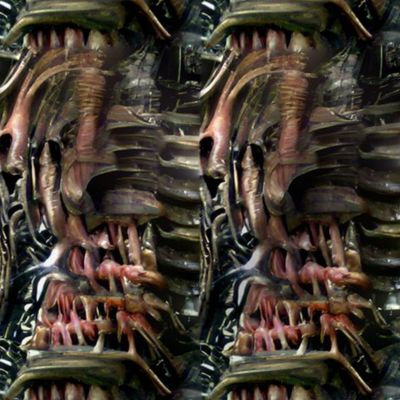 26 biomechanical bioorganic dark green grey pink exoskeleton flesh teeth scales demons aliens monsters body horror sci-fi science fiction futuristic Halloween scary horrifying morbid macabre spooky eerie frightening disgusting grotesque heavy metal death 